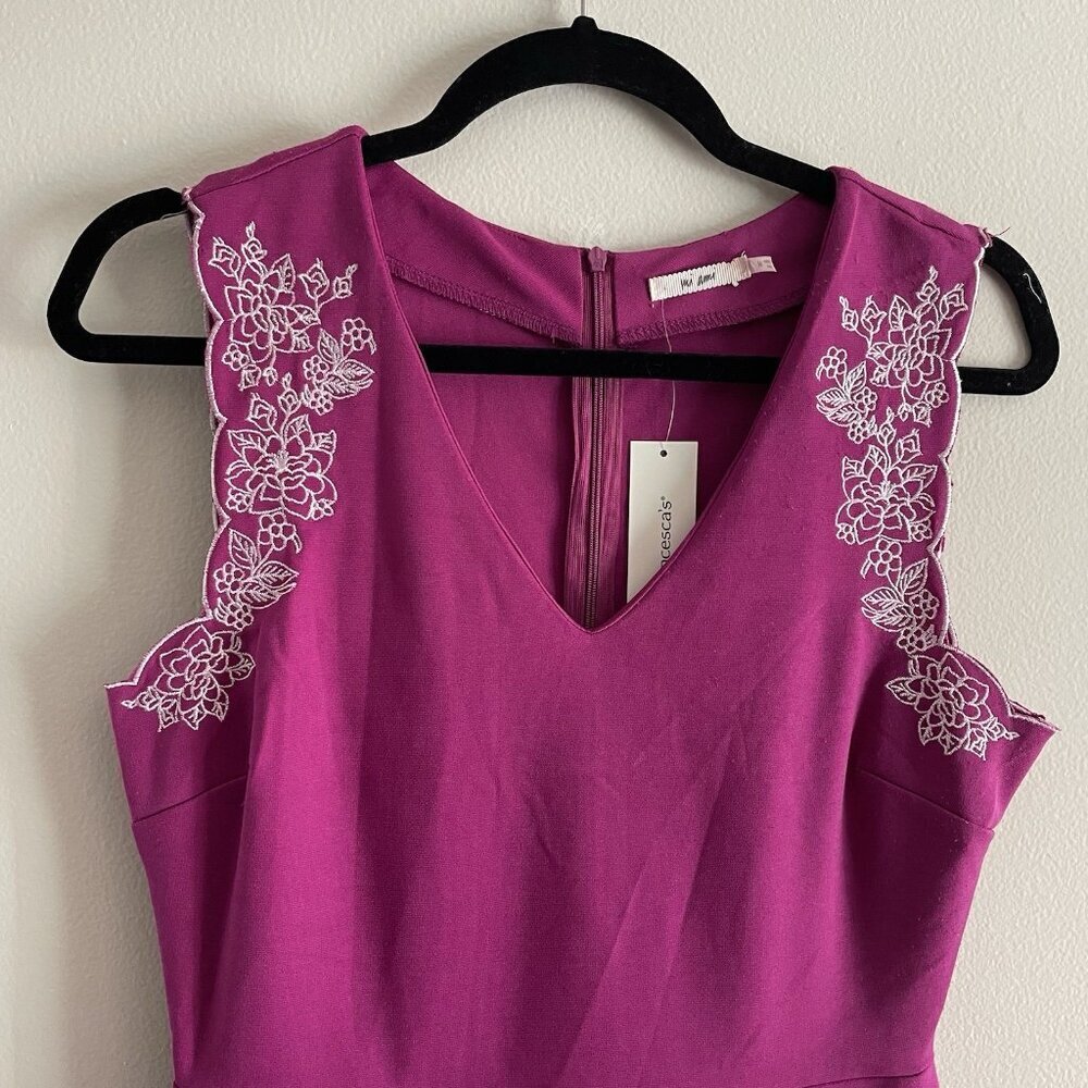 Mi Ami Francescas Womn M Magenta Embroidered Sleeveless Desirae Skater Dress NWT - Picture 5 of 12